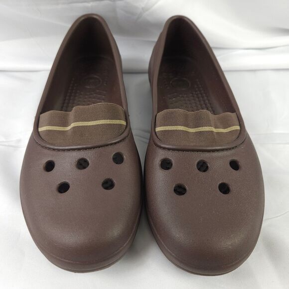 Crocs Womens 8 Brown Juneau Ballet Flats with Elastic Band Loafers Comfort Shoes - Picture 1 of 8